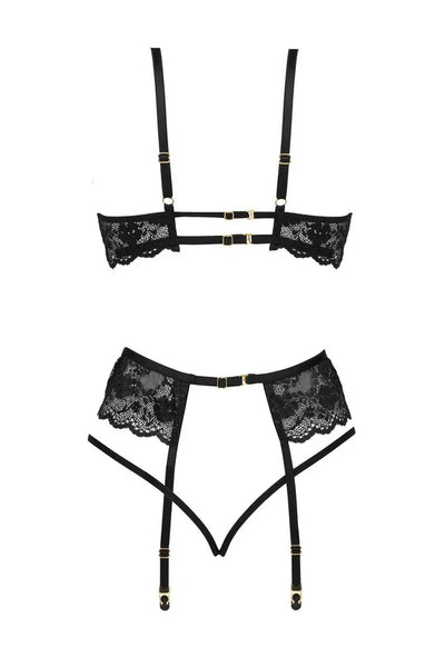 Schwarzes Rosen-Strumpfband-Set